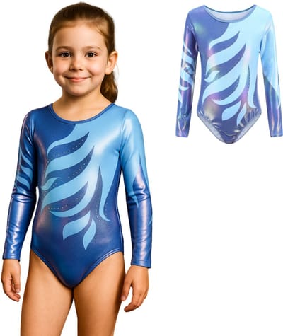 Joya Kids® Turnpakje Meisjes met Lange Mouwen | Donker en Licht Blauw met Glitters en Strass Steentjes Ballet pakje | Gymnastiekpakje | Turnen | Turn Pakje | Maat 100