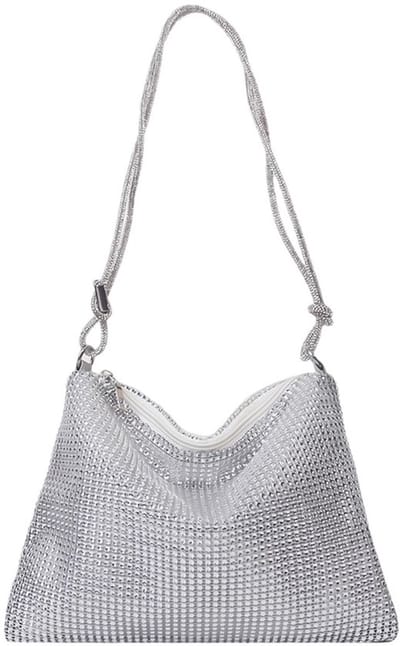 Allecto - Diamant bezette schoudertas - Elegante clutch-tas - Zilver