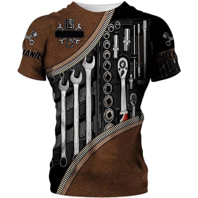 Zomer Mannen Korte Mouwen Mechanische Gereedschappen 3D-printen Mannen Casual Straatstijl Stretch Ronde Hals T-shirt Persoonlijkheid 6XL black
