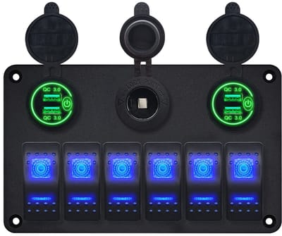 ProRide Schakelpaneel 12V voor Auto/Boot - 4 USB Poorten met Schakelaar - QC3.0 - PUSB1QC-G - 6 schakelaars + 12V/24V stopcontact