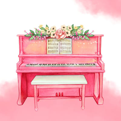 Blanco wenskaart roze piano – 13x13 cm – gevouwen kaart – inclusief witte envelop – stevig papier – wenskaart