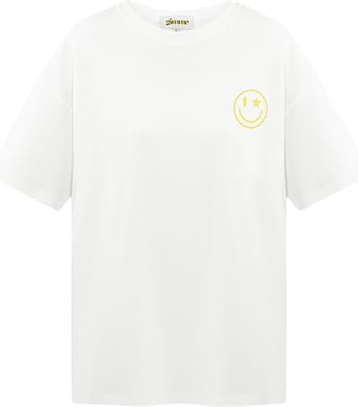 T-shirt happy live smiley - Yehwang - Dames T-shirt - Maat S - Wit - 100% Katoen - Kerst cadeau - Sinterklaas cadeau - Moederdag - Valentijn - T-shirt voor tieners