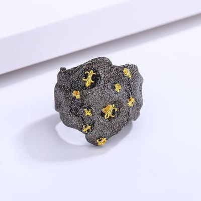Bague Pluie de Météores à Séparation de Couleurs Créative Pour Femmes Argentée Irrégulière Vintage Cadeau de Fête Mariage Mariée 10 gray