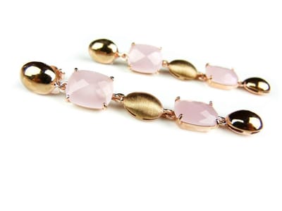 Oorringen Model 2 Rectangle Long zilveren oorringen oorbellen roos goud verguld gezet met roze stenen