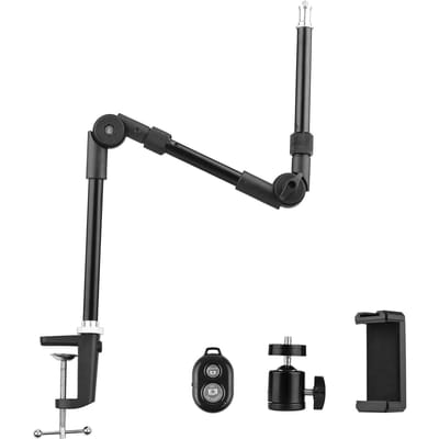 Andoer ST-01 Flexibele opvouwbare bureaustandaard, metalen beugel, 1/4 inch schroef, 3 kg draagvermogen zwart