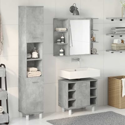 vidaXL - 3-delige - Badkamermeubelset - bewerkt - hout - betongrijs