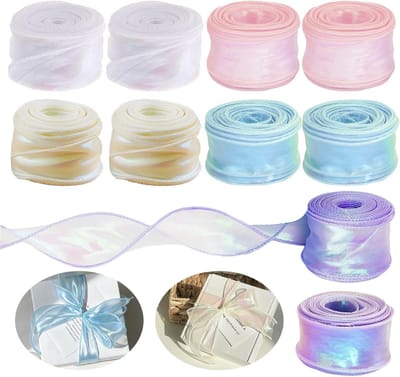 SnelShoppen - 10 Rollen Fishtail Tulle Lint 4cm x 9m Satijn Rood Blauw Roze Geel Paars Regenboog Kleur Glanzend Transparant voor Cadeaus, Corsetten en