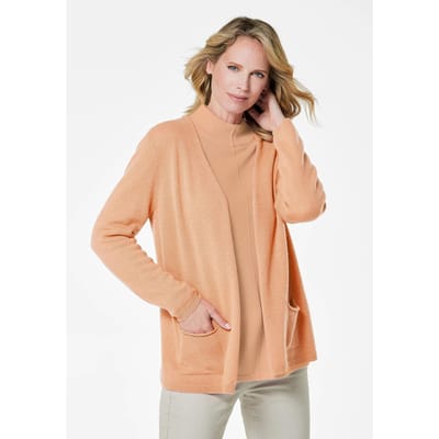 Lang tricot jasje van kasjmier - perzik - Gr. 40 van Goldner Fashion