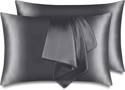 Famanu - Satijnen kussenslopen 40x80 cm donkergrijs set 2, luxe satijn met hotelsluiting, zacht en ademend voor haar en huid