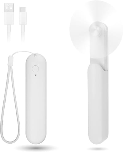 Mini handventilator, 3 snelheden, oplaadbare, stille handventilator [12-24 uur batterijduur], draagbare Type-C schuifventilator voor in de zak, geschikt voor op reis, thuis en buitenshuis (wit).