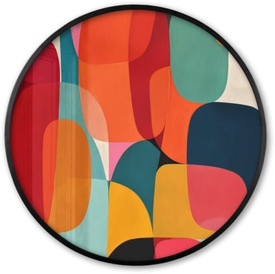Poster in lijst Rond - Fotolijst 60x60 cm - Posters - Vormen - Kleurrijk - Abstract - Vlakken - Ronde posterlijst zwart - Decoratie - Wanddecoratie woonkamer - Muurdecoratie slaapkamer