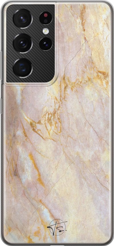 Hoesje geschikt voor Samsung Galaxy S21 Ultra - Stay Golden Marble - Soft Case - TPU - Marmer - Goud - ELLECHIQ