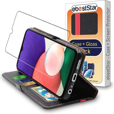 ebestStar - Hoes geschikt voor Samsung Galaxy A22 5G, Wallet Etui, Book case hoesje, Zwart, Rood + Gehard Glas