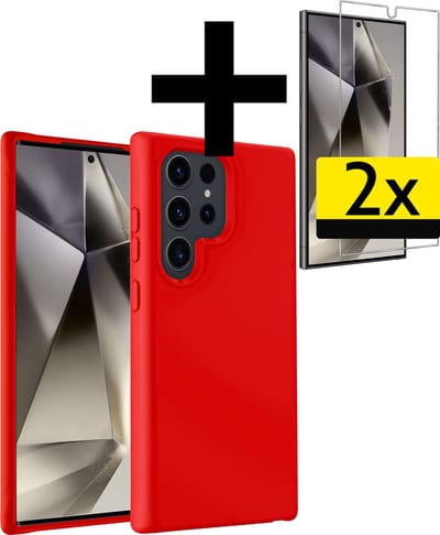 Hoesje - Met 2x Screenprotector - Geschikt voor Samsung Galaxy S24 Ultra - Sterk & Shockproof - Back Cover - Siliconen Case - Telefoon Hoes - Telefoonhoesjes - Rood