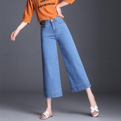 Hoge Taille Wijde Pijp Cropped Jeans Dames Lente en Herfst Koreaanse Stijl Slanke Losse Rechte Pijp Jeans 28 gray