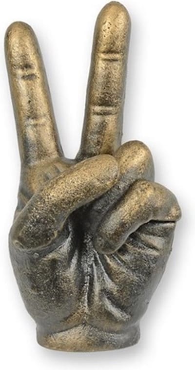 Gietijzeren hand vrede teken NH-80 - hoogte 17,5 cm - A CAST IRON SCULPTURE OF A PIECE SIGN HAND - BRONZE LOOK