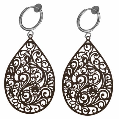 Klem oorbellen -zwart- filigraan- druppel- groot-geen gaatje-Charme bijoux