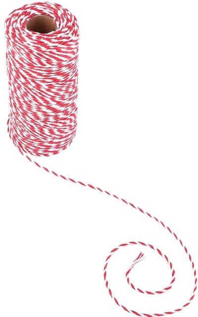 EXCITAT Katoenen touw - Cadeau touw - decoratie touw - Geschikt voor cadeauverpakkingen, kerstcadeaus, verpakkingen - Rood en wit - 2 mm dik - 100 m lang