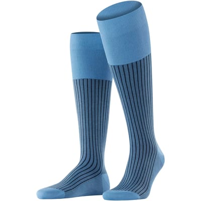 FALKE Oxford Stripe geribbeld speciale schittering katoen kniekousen heren blauw - maat 41-42