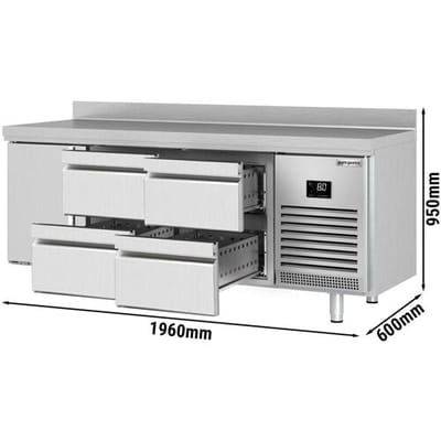 GGM Gastro Kühltisch Premium PLUS - 1960x600mm - mit 1 Tür - 4 Schubladen - mit Aufkantung