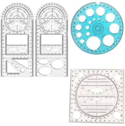 SnelShoppen - Multi-functionele Tekenliniaal Set van 4 Stuks, Geometrische Liniaal voor School en Kantoor, Duurzaam Plastic, Transparant, Lichtgewicht