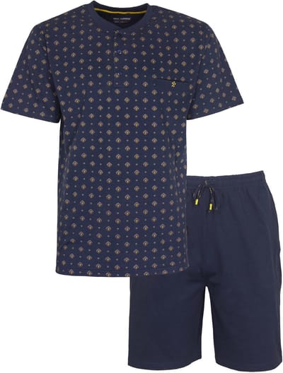 Paul Hopkins Heren Shortama - Polo Sluiting - Pyjama Set - Donkerblauw - Maat L