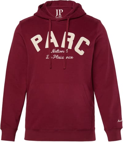 JP 1880 - Heren - Hoodie borduurwerk badges kangoeroezak - Aubergine - Maat L
