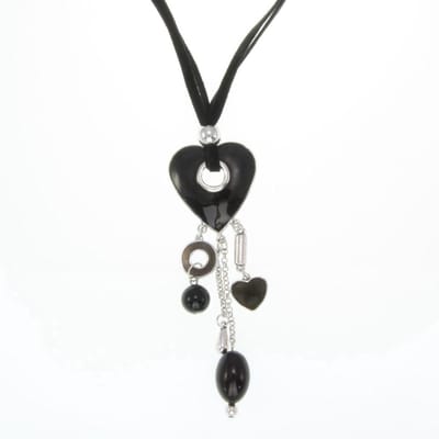 Behave - Ketting met suede en hartvormige hanger - Trendy statement sieraden - Nikkelvrij - 70 cm + 7,5 cm verlengketting