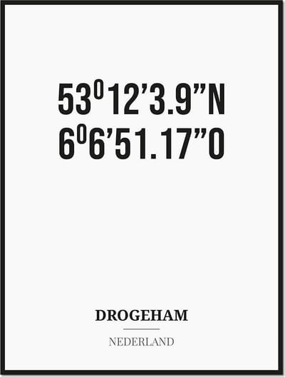 Poster/kaart DROGEHAM met coördinaten