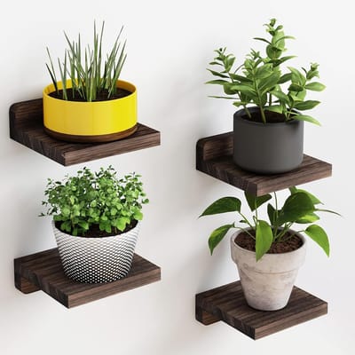 BOTC Zwevende Wandplank - 4 stuks - 5x5 inch Floating Shelves - voor Badkamer, Keuken, Woonkamer - Houten - Donker carbonzwart