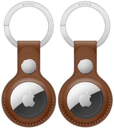 2-Pack Rosso Element Hoesje Geschikt voor Apple AirTag Sleutelhanger Kunstleer | Hanger | Case Bruin