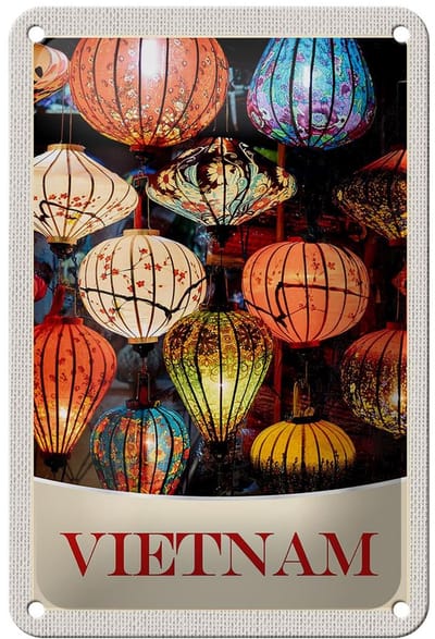 Blechschild Reise 12x18cm Vietnam Asien bunte Laterne Kultur Schild