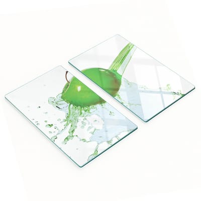 Glazen serveerplanken voor in de keuken met appel- en waterprint, 2x30x52 cm