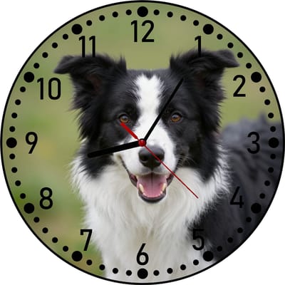 Border Collie klok - Ronde zwandklok - Fotoklok - Klok met hondenfoto - Hondencadeau
