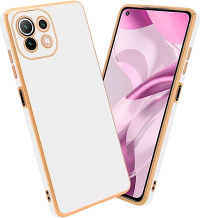 Cadorabo Hoesje geschikt voor Xiaomi Mi 11 LITE (4G / 5G) / 11 LITE NE in Glossy Wit - Goud - Beschermhoes Case Cover van flexibel TPU-silicone en met camerabescherming