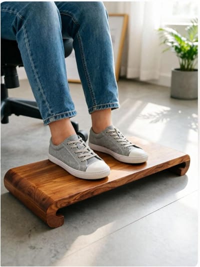 Houten Opstapje - Voetsteun Bureau - Comfortabel Zitten - Antislip Onderkant - 100x30x9 cm - Rose Pear