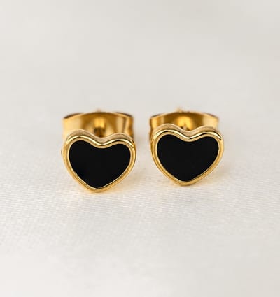 Oorbellen Hartjes | Stainless Steel - Zwart/Goud