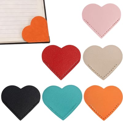 Set van 6 leren boekenleggers in hartvorm, hoek bookmarks, beschermt boekhoeken, comfortabel en eenvoudig in gebruik, verkrijgbaar in diverse kleuren