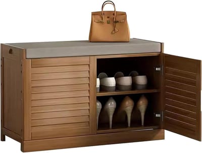 Houten schoenenkast - Schoenenbank met opbergruimte - Entree organiseren - Met comfortabele zitting - 63 cm breed - Walnoot