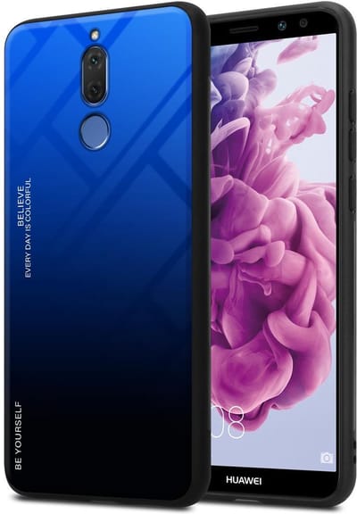 Cadorabo Hoesje geschikt voor Huawei MATE 10 LITE in BLAUW - ZWART - Tweekleurige beschermhoes van TPU-silicone Case Cover en achterzijde van gehard glas