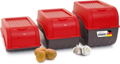 Aardappelbewaardozen set | 3,5L + 5L + 9L | ROOD | Aardappeldozen | Stapelbare groentekisten Uienkisten Aardappelmanden Fruitcontainers Aardappelkratten Voedselbewaarbakken