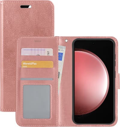 Hoesje - Met Pasjeshouder - Geschikt voor Samsung Galaxy S23 FE - Luxe Bookcase Portemonee - Flip Case - Kunstleer Book Case - Flipcase - Book Cover - Walletcase - Portemonneehoes - Rosé goud