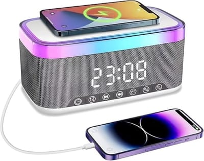 Verte Wekkerradio Op Netstroom - Digitale Wekker -Draadloze Mobiel Oplader - Wekkers Digitaal - Bluetooth 5.3 speaker