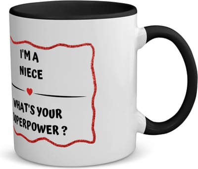 Akyol - i'm a niece what's your superpower? koffiemok - theemok - zwart - Nicht - super nicht - verjaardag - cadeautje voor nicht - nicht artikelen - kado - geschenk - 350 ML inhoud