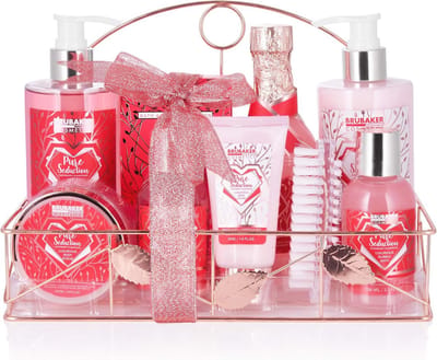 10-Delige Bad en Douche Set met Framboos Champagne - Luxe Verzorgingsset in Rosé Gouden Badplankje