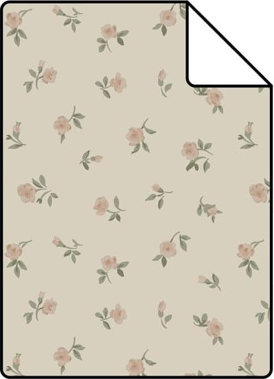 Proefstaal ESTAhome behang vintage bloemetjes vergrijsd groen - 26.5 x 21 cm - 132218-S