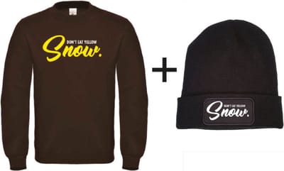 Don't eat yellow snow set wintersport sweater zwart S + muts - soBAD. | Foute apres ski outfit | kleding | verkleedkleren | wintersport beanie | wintersporttruien | wintersport dames en heren