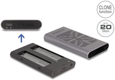 Delock External USB 20 Gbps Enclosure for 2 x M.2 NVMe PCIe SSD with USB Type-C™ female and Clone function