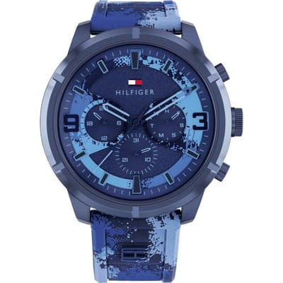 Tommy Hilfiger TH1792073 Heren Horloge - Wild - Mineraalglas - Staal/Leer - Blauw/Donkerblauw - 50 mm breed - Quartz - Gesp - 5 ATM (douchen)