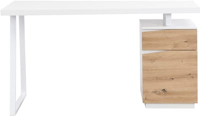 Vente-unique Bureau met 1 lade en 1 deur - MDF en staal - Kleur: Naturel en wit - GOTAMA